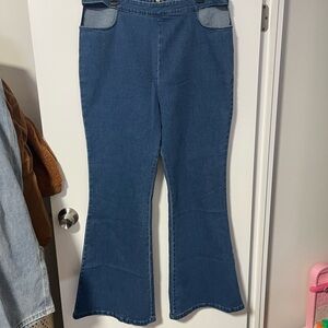 Finesse Classic Blue Cut Out High Waisted Flare Denim Jeans